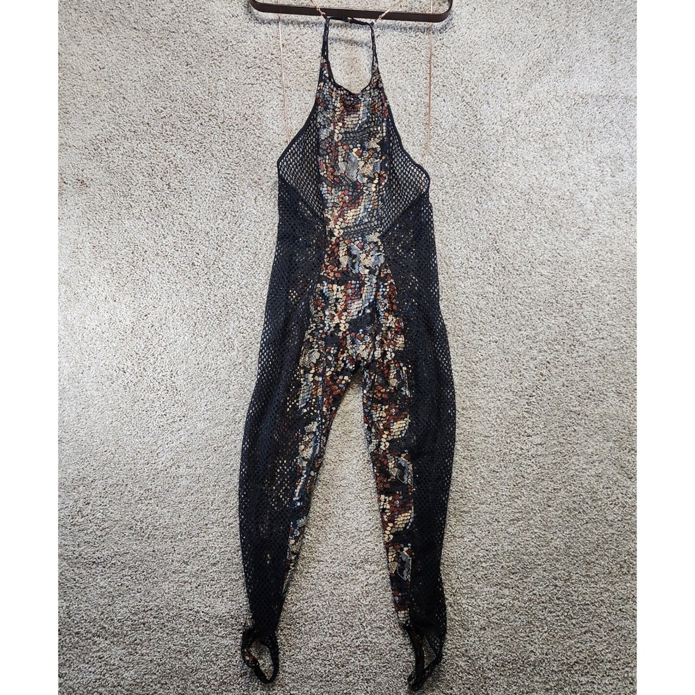 Savage X‎ Fenty Catsuit XS Multicolor Snake Print Mesh Halter Stirrup Lingerie